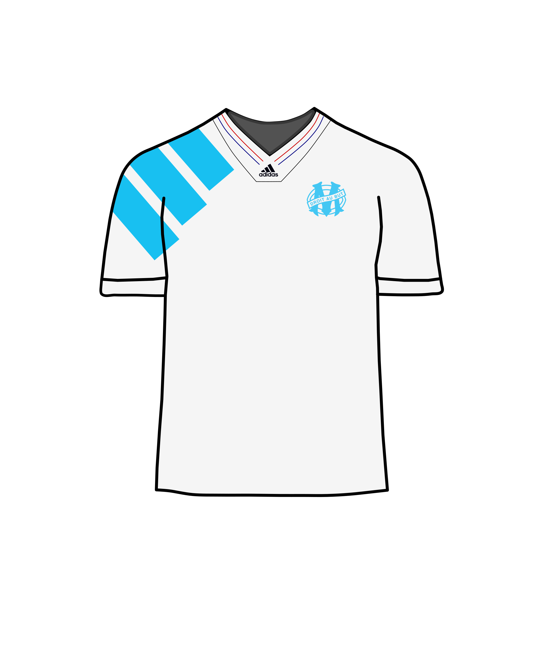 Olympique de Marseille's iconic white and blue kit, inspired by the city's flag which features a blue cross on a white background, reflecting its historical roots tied to the ancient Greek city of Phocaea.